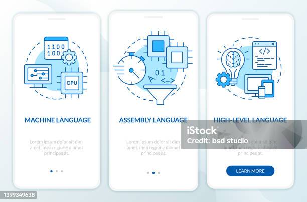 Types Of Computer Languages Blue Onboarding Mobile App Screen Stock ...