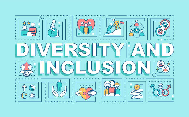 Diversity and inclusion word concepts turquoise banner Diversity and inclusion word concepts turquoise banner. Infographics with editable icons on color background. Isolated typography. Vector illustration with text. Arial-Black font used social inclusion stock illustrations