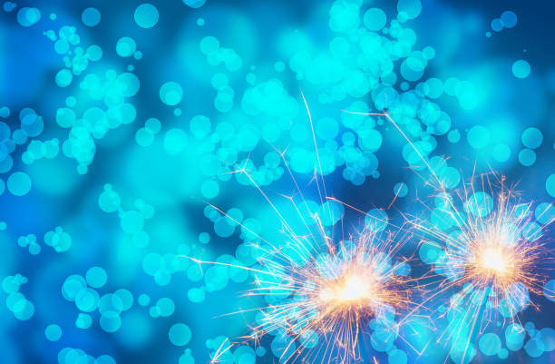 istock Burning sparklers on abstract snowy background. Happy new year. 3d illustration 1399356801