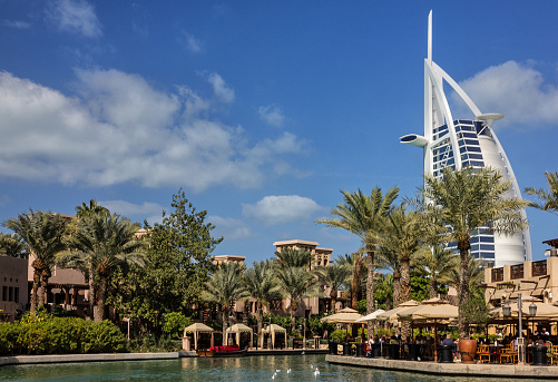 Dubai, United Arab Emirates - May 26, 2022: Jumeirah hotels and Burj Al Arab hotel