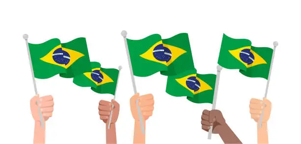 Vector illustration of Hands with brazil flag isolated on white background.