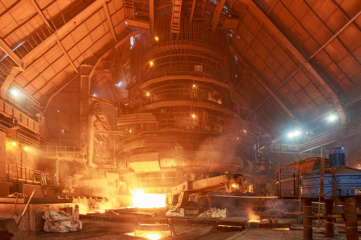 Blast furnace workshop at steel mill. Important part of iron foundry