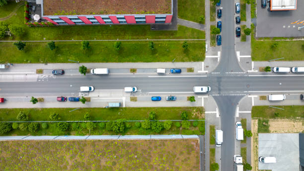 istock Industrial district, road junction, aerial view 1399361147