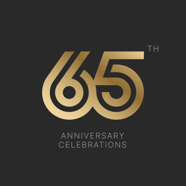 Anniversary logo or emblem design for event. 65 years anniversary logo design on black background for celebration event. 65th celebration emblem. 65th anniversary stock illustrations