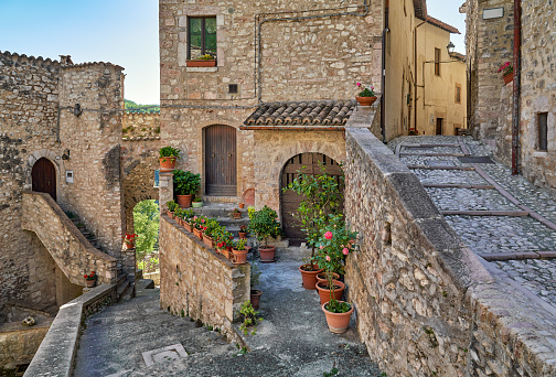 Rustic alley in a medieval hilltop town in Perugia Province