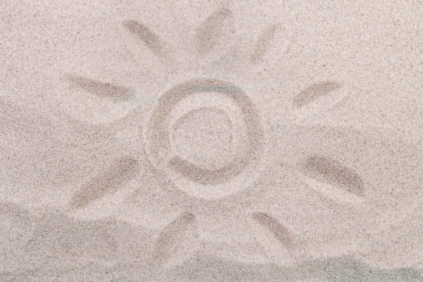 istock Drawing of the sun on the sand top view 1399363136