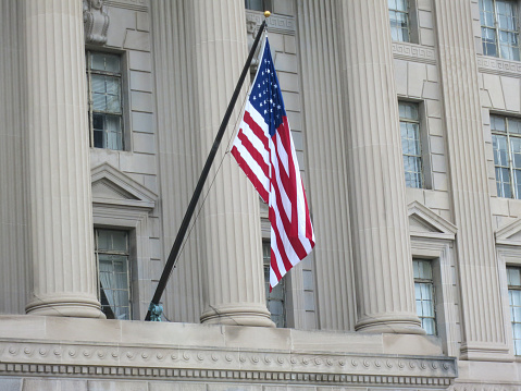 American flag on building July 4 celebration