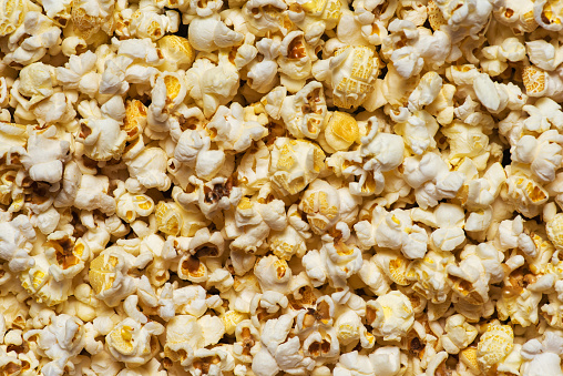 Popcorn texture background, closeup ,macro shot