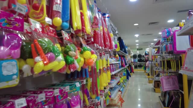 Toys shelf in shopping market.