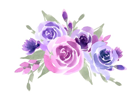Ilustración de Ramo Floral Con Rosas Lilas Y Hojas Verdes Flores De  Acuarela Diseño Para Invitaciones De Boda Y Tarjetas De Felicitación y más  Vectores Libres de Derechos de Amor - iStock