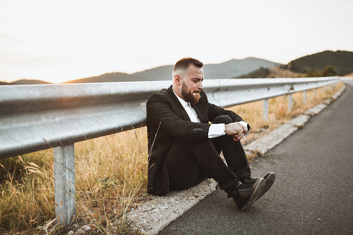 Bearded Male Sitting And Crying After Missed His Own Wedding Ceremony