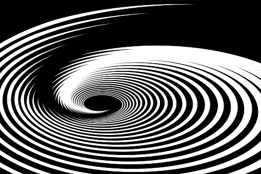 Vortex whirl movement effect. Abstract textured black and white background. Vector art.