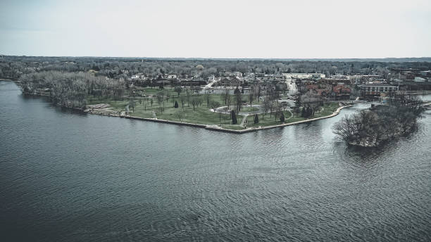 Graphite themed view over the Fox River in green bay
