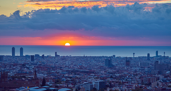 Barcelona's sunrise cloudy day