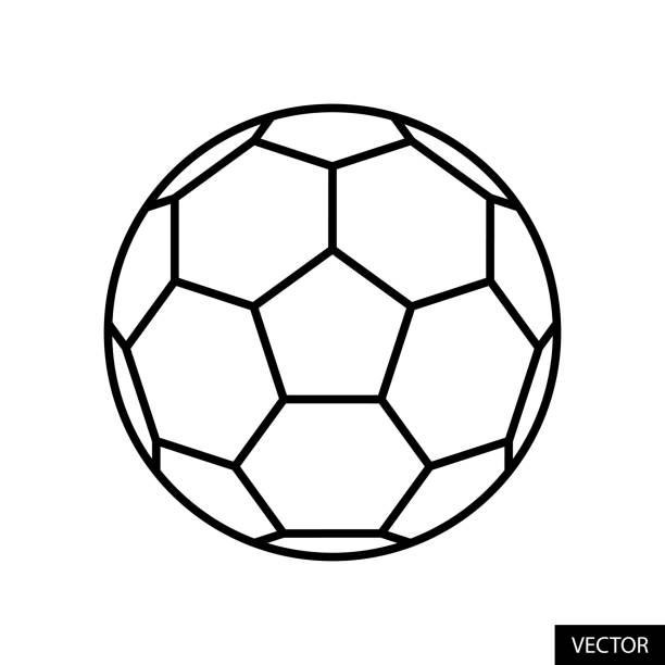 fußball-vektorsymbol im linienstil design für website-design, app, ui, isoliert auf weißem hintergrund. bearbeitbarer strich. eps 10 vektorillustration. - football spielball stock-grafiken, -clipart, -cartoons und -symbole