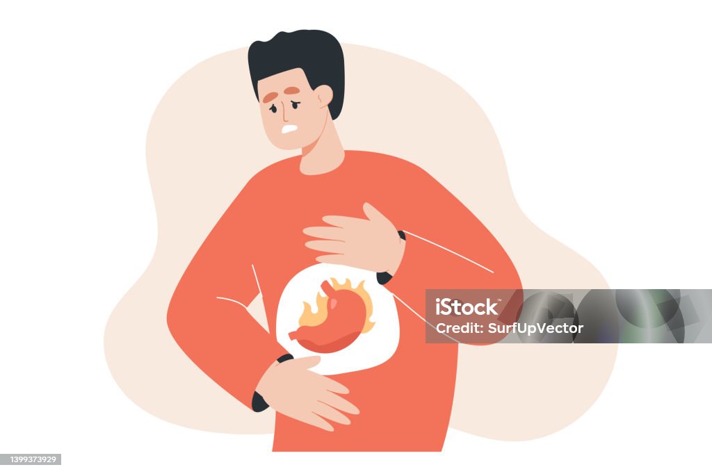Man Having Heartburn Flat Vector Illustration Stock Illustration - Download  Image Now - Stomach, Abdomen, Heartburn - iStock