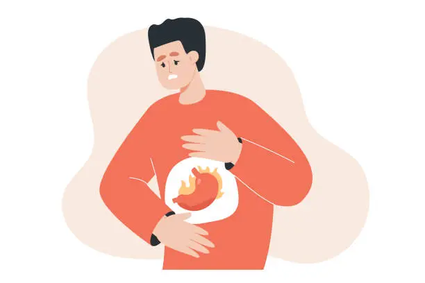 Vector illustration of Man having heartburn flat vector illustration
