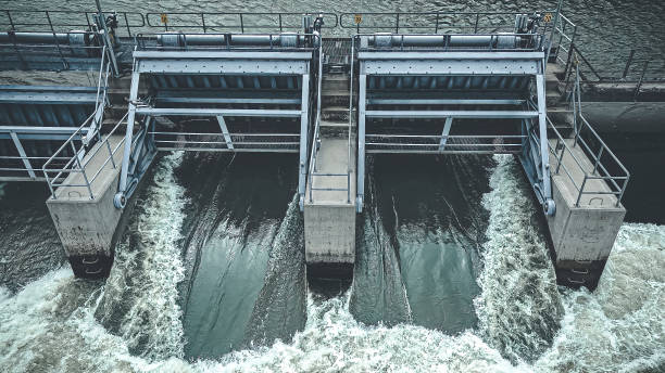 istock Graphite themed view of dam in spring 1399375053
