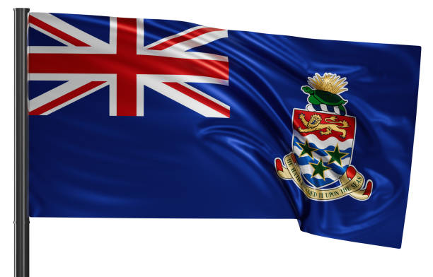 Cayman Islands national flag waving in the wind. Isolated on white background 3D illustration