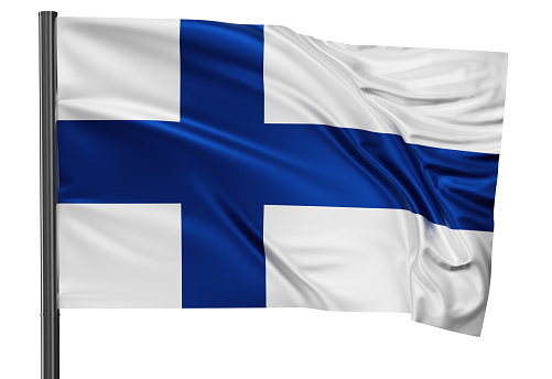 Finland national flag waving in the wind. Isolated on white background 3D illustration