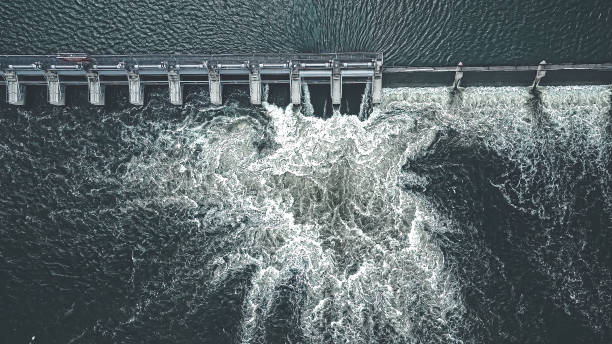 Graphite themed view of dam in spring