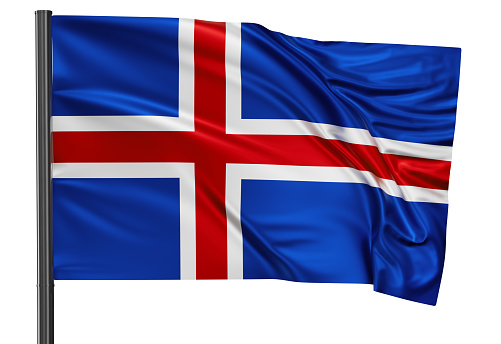 Iceland national flag waving in the wind. Isolated on white background 3D illustration