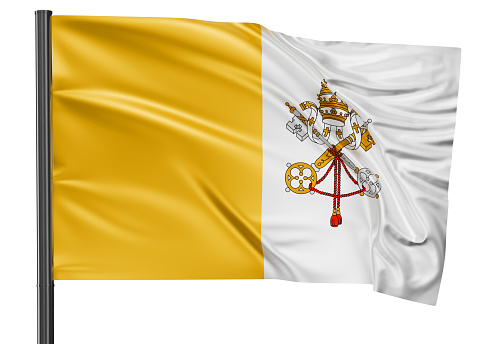 Vatican national flag waving in the wind. Isolated on white background 3D illustration