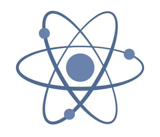 Atom icon. Quantum physics symbol. Vector flat illustration Atom icon. Quantum physics symbol. Vector photon stock illustrations