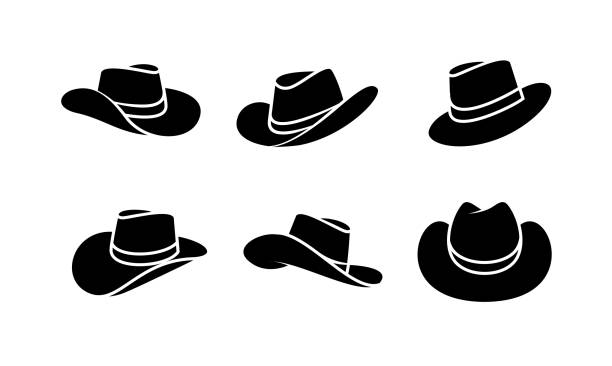 set silhouette Cowboy hat logo icon design set silhouette Cowboy hat logo icon design cowgirl stock illustrations