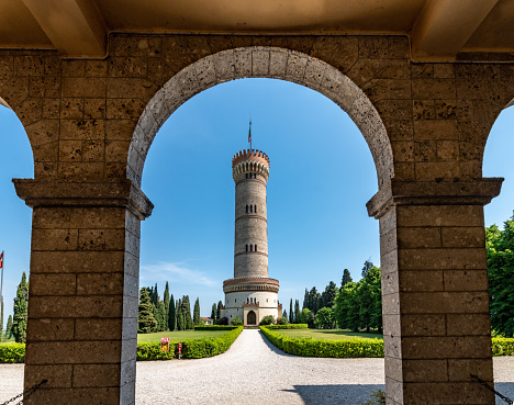 Tower of San Martino della Battaglia viewed from an arch