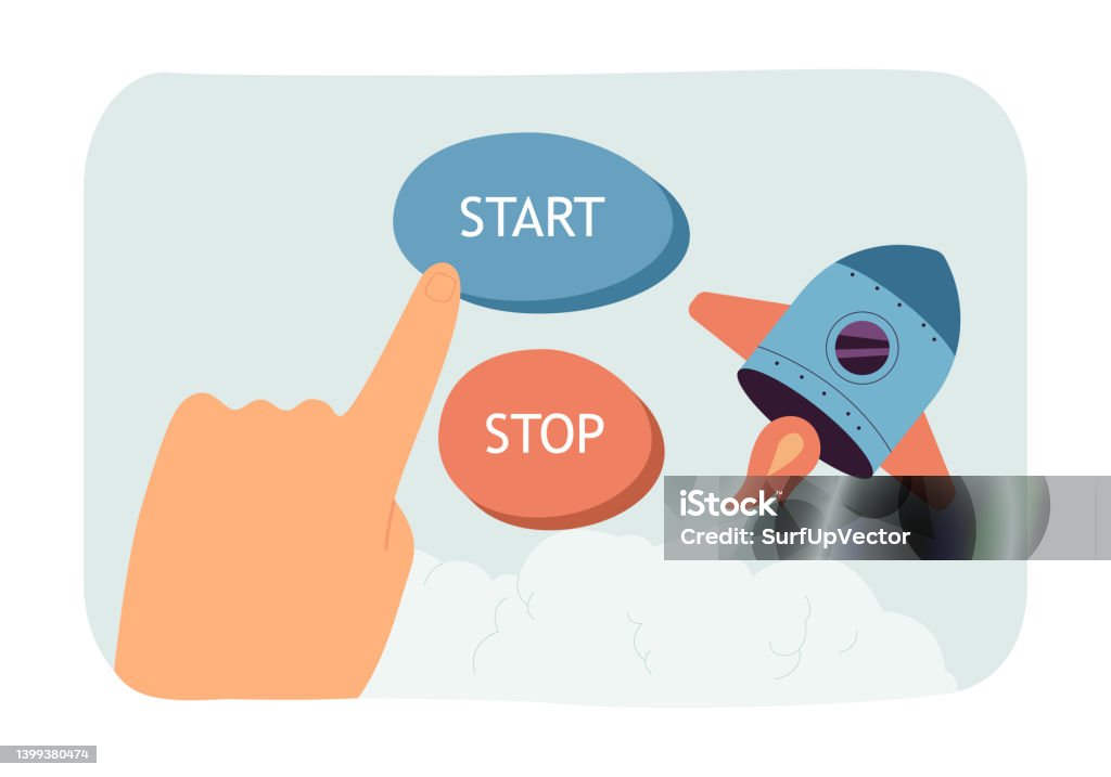 Predding Finger Of Hand Pressing Button To Start Or Stop Rocket Stock ...