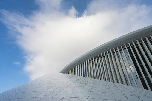 Luxembourg city, May 2022.  Detail view of the Philharmonie Luxembourg building in the city center