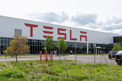 Buffalo, NY, USA - May 23, 2022: Tesla Gigafactory 2 on South Park Avenue in Buffalo, NY, USA. Tesla, Inc. is an American automotive and clean energy company.
