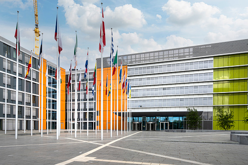 Luxembourg city, May 2022. external view of the European Parliament - Adenauer Building in the city center