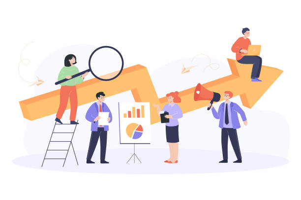 Business people working together on project vector art illustration