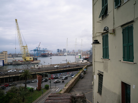 Genoa, Italy - May 22, 2022: Panoramic view of Genoa Port