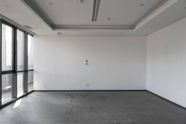 White walls and gray floors