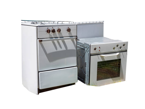 istock Old electric stove isolated on white background 1399383843