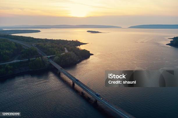 Highway Bridge Stock Photo - Download Image Now - Atlantic Ocean, Canada, Aerial View