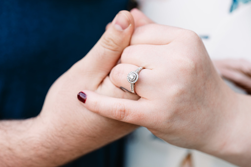 The picture of holding hand with engagement ring