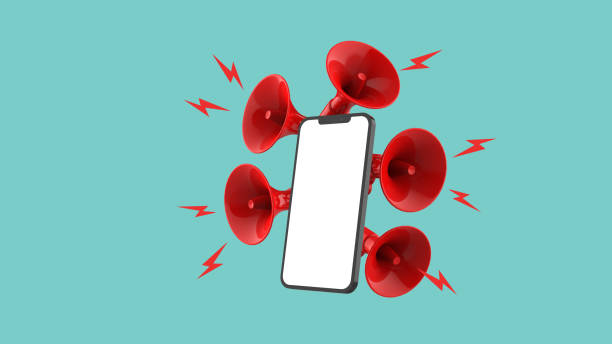istock Mobile Phone and megaphone, loudspeaker background. 3D illustration. 1399395389