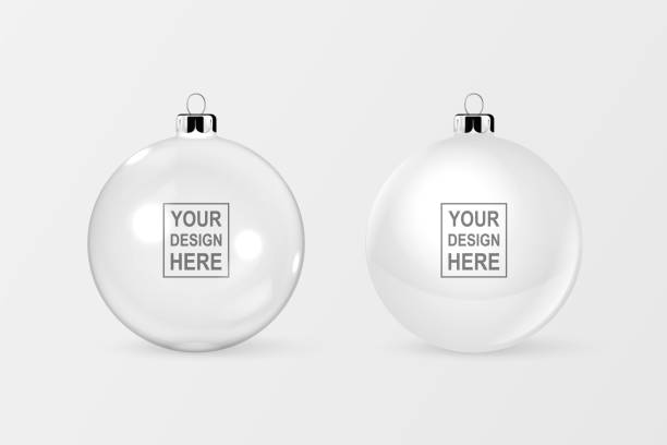 векторный реалистичный 3d прозрачный и белый рождественский глянцевый стеклянный шар иконка, макет установки крупным планом изолированный - christmas ball stock illustrations