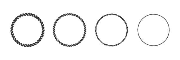 Round rope curve symbol set. Round rope curve symbol set. Different thickness circular ropes set for decoration. Vector isolated on white. rope stock illustrations