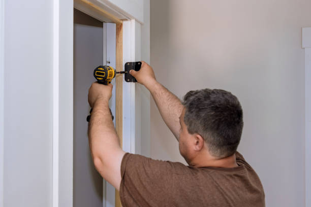 istock Door hinges on the white door frame with screws 1399398180