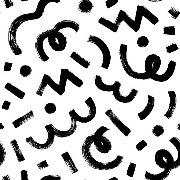 ilustrações de stock, clip art, desenhos animados e ícones de black paint curved brush strokes vector seamless pattern. - backgrounds textured inks on paper black