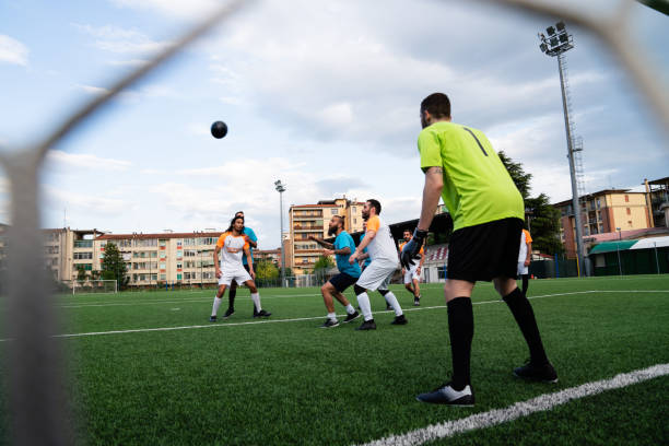 istock An athlete is doing a half overhead kick in the penalty area 1399402376