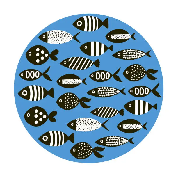Vector illustration of Cute fish card.