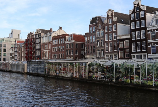 Amsterdam Flower Market District and Red Shuttered House