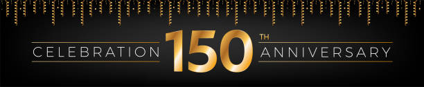 150th anniversary. One hundred fifty years birthday celebration horizontal banner with bright golden color. 150th anniversary. One hundred fifty years birthday celebration horizontal banner with bright golden color. 150th anniversary stock illustrations