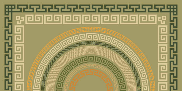 ilustrações, clipart, desenhos animados e ícones de padrão de chave grego, coleção de quadros. meandro antigo decorativo - mosaic greek culture mythology ancient
